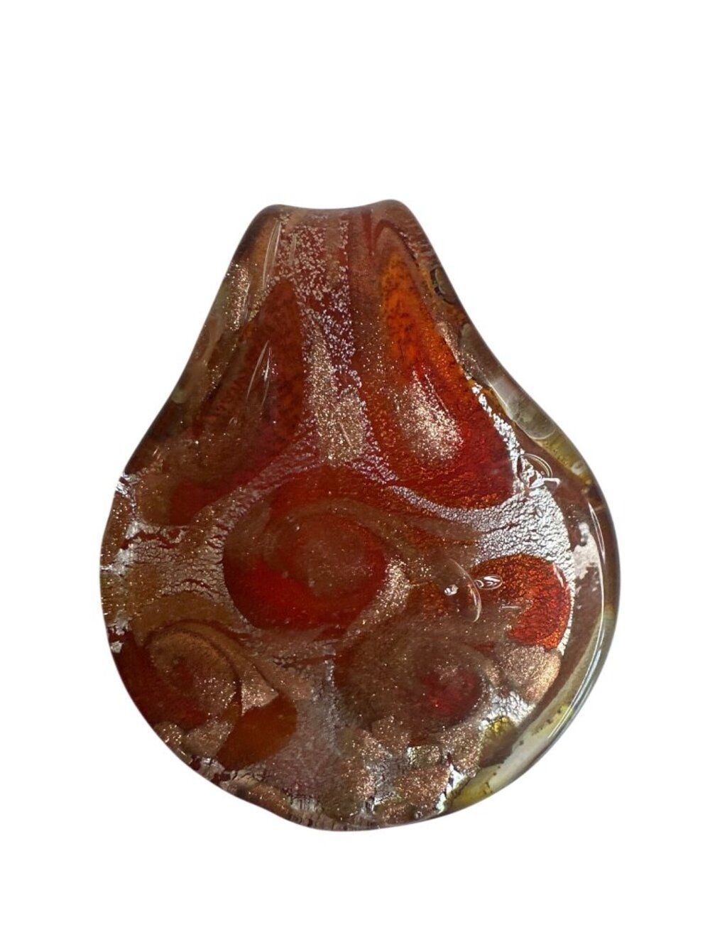 Murano-Style Glass Pendant Swirling Red & Gold Foil Pattern Artsy Chunky